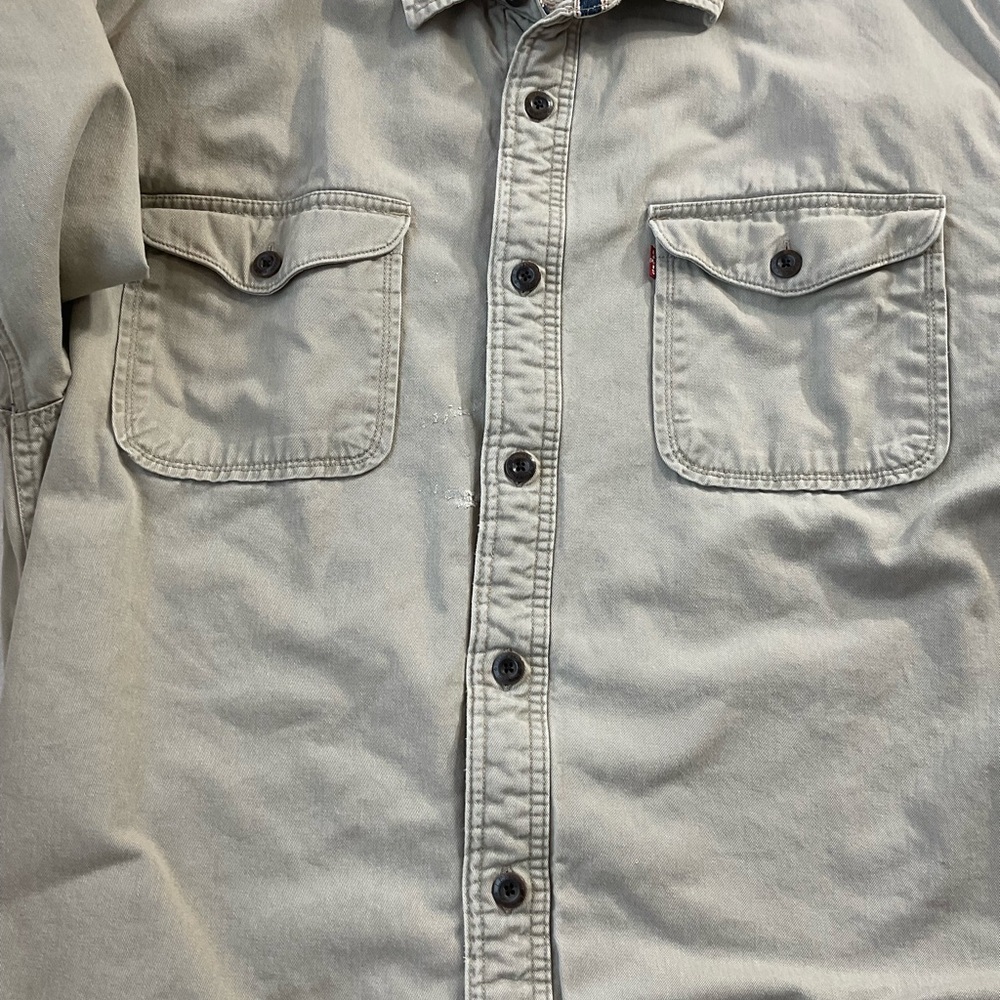Levi’s Mens Size XL Khaki Fleece Sherpa Lined Button Down Shacket Vintage 2013 - Picture 7 of 15